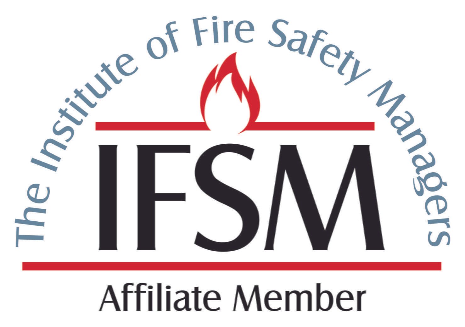 Logo of The Institute of Fire Safety Managers, with a flame above