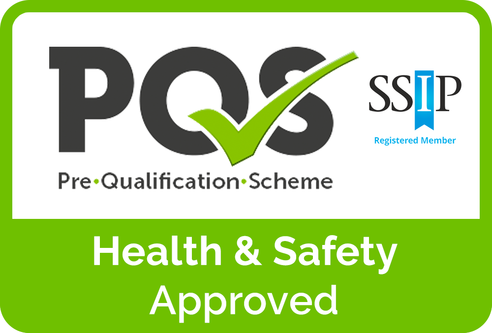 Green and white Health & Safety Approved logo with