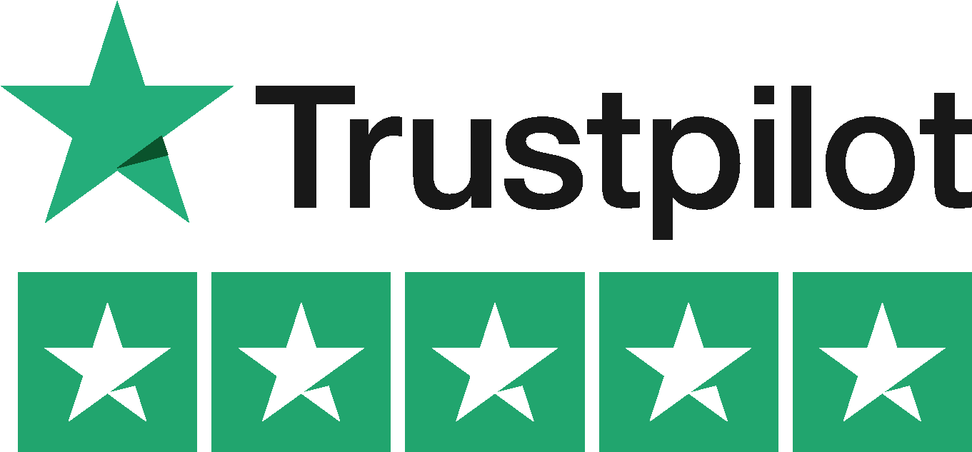 Trustpilot logo with a large green star, text