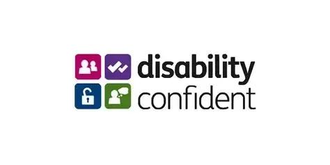 Disability confident logo with colorful square icons and the words