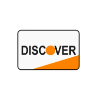 Discover credit card logo with orange dot and slash, black text, white background.