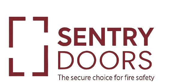 Sentry Doors logo with a red square door frame and text 