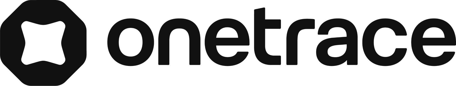 Logo for onetrace, featuring a black geometric shape and the word 