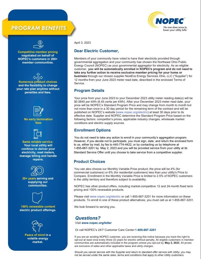 nopacs electricity aggregation program 2023