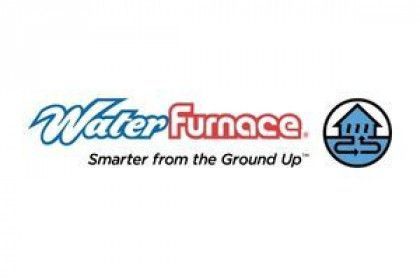 WaterFurnace logo with slogan “Smarter from the Ground Up” and a blue house icon on a white background