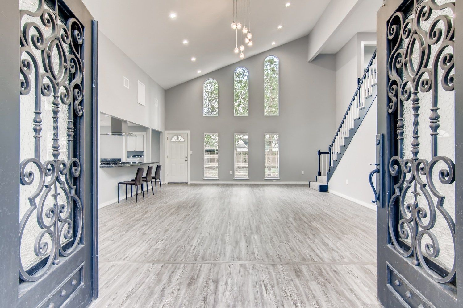 Neutral gray and white custom flooring