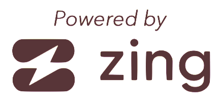 A logo for a company called powered by zing