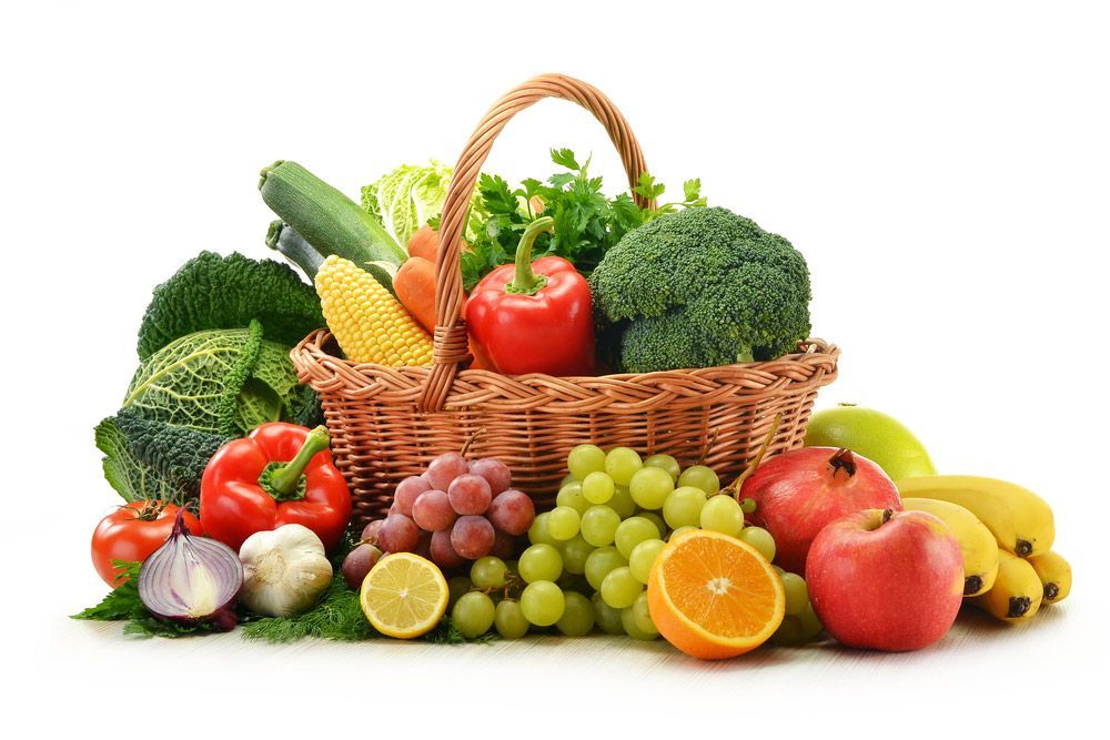 Vegetables And Fruits In Wicker Basket Isolated On White Background — Fresh to Door In Fyshwick ACT