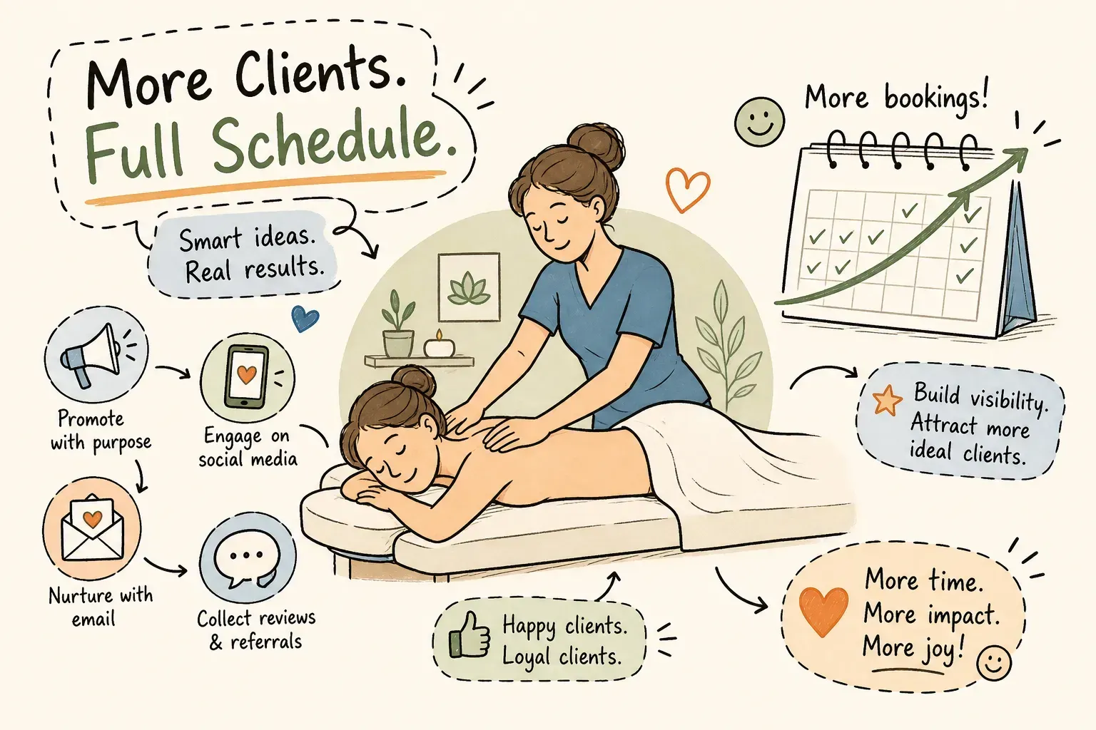 Massage therapist giving a back massage, with massage marketing ideas