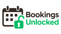 Bookings Unlocked logo with brown calendar and green padlock icon on white background