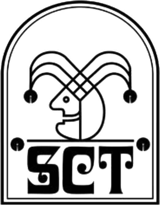Logo featuring a stylized jester profile above the acronym