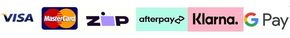 Accepted payment methods: Visa, Mastercard, Zip, Afterpay, Klarna, and Google Pay.