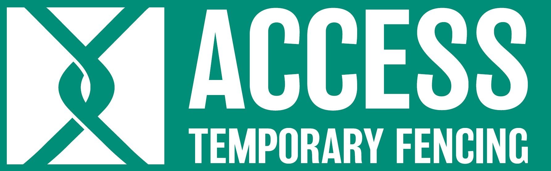 ACCESS Temporary Fencing logo in teal and white with abstract icon and bold text