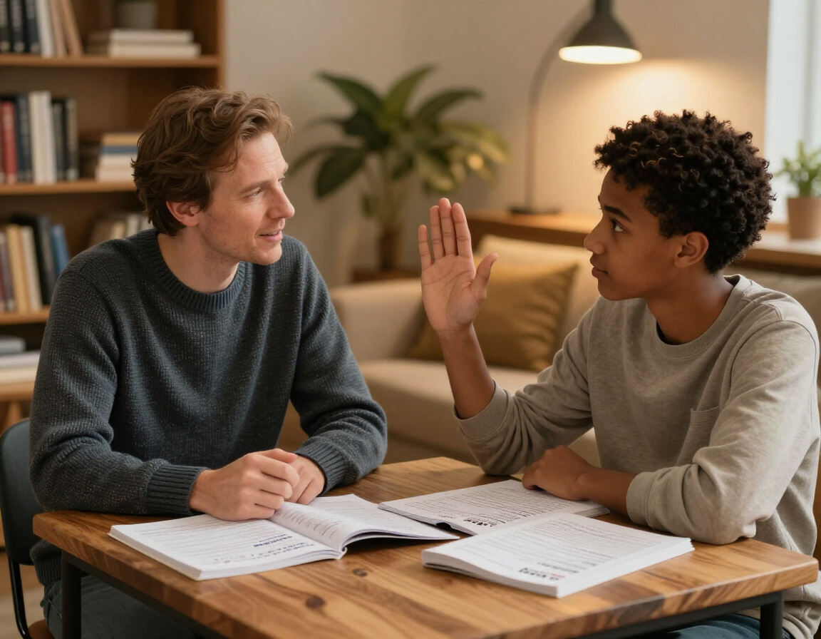 Instructor and student in a warm, intimate SAT prep session