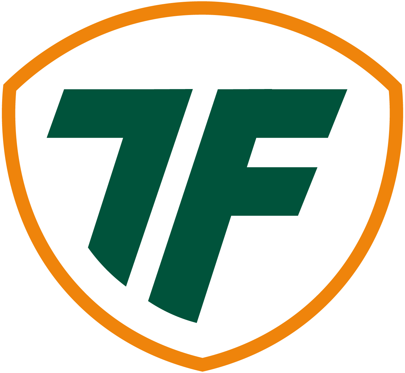 Grüne „TF“-Buchstaben innerhalb einer orangefarbenen Schildumrandung auf weißem Hintergrund