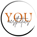 Circular logo with orange “YOU” and black script “aesthetics” inside a thin black ring