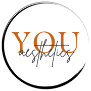 Circular logo with orange and black text reading “You Aesthetics” on a white background