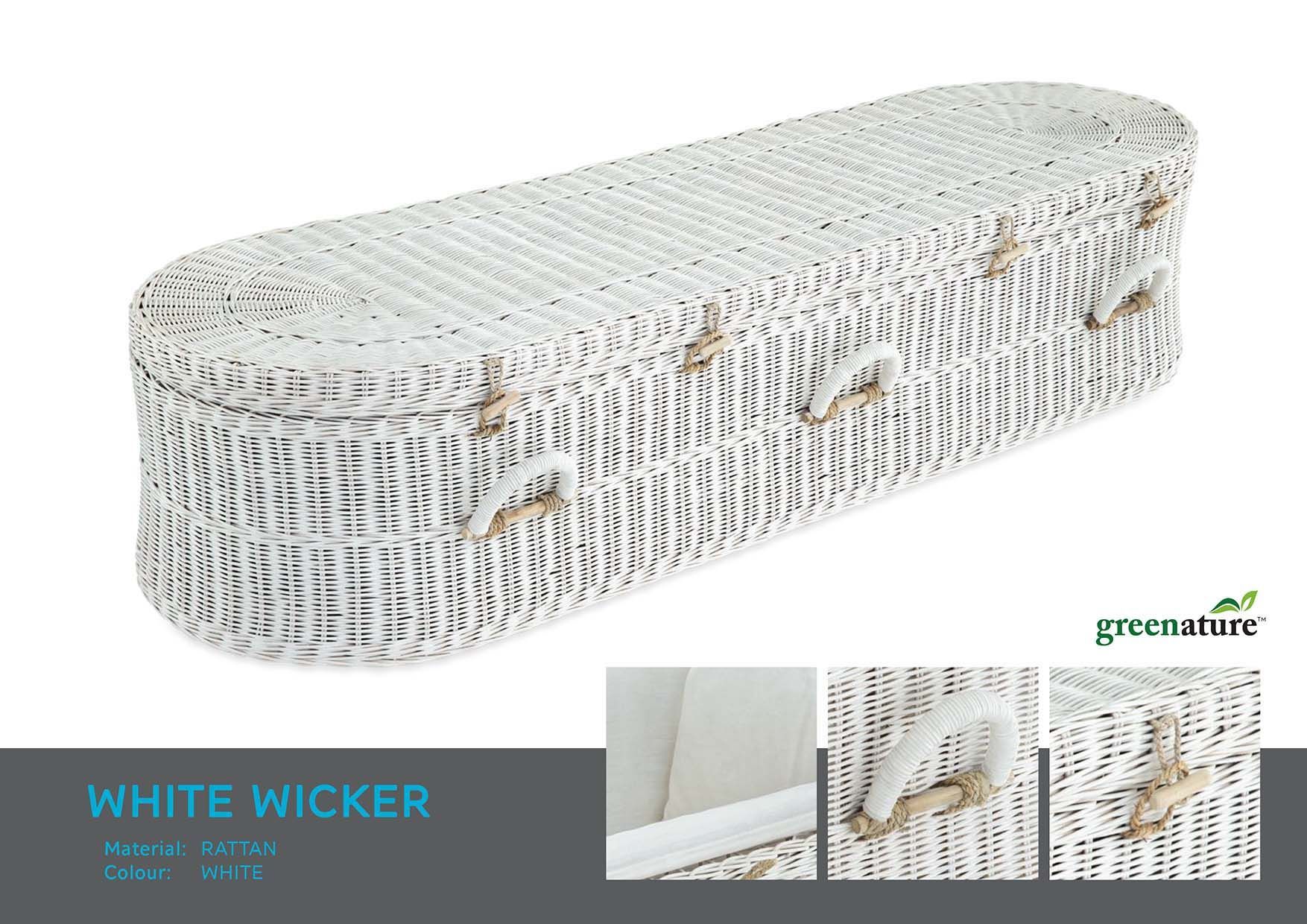 wicker white coffin