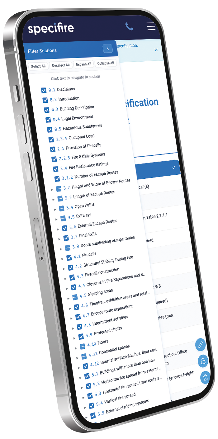 Angled smartphone showing the Specifire App