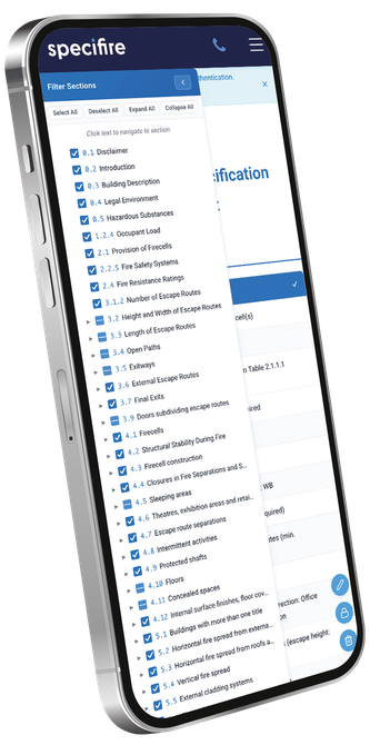 Angled smartphone showing the Specifire App