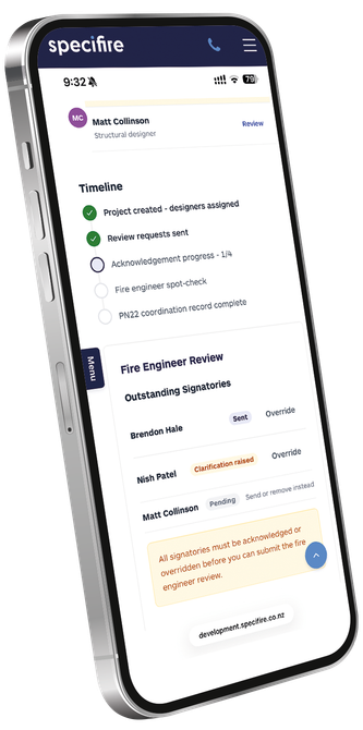 Angled smartphone showing the Specifire App