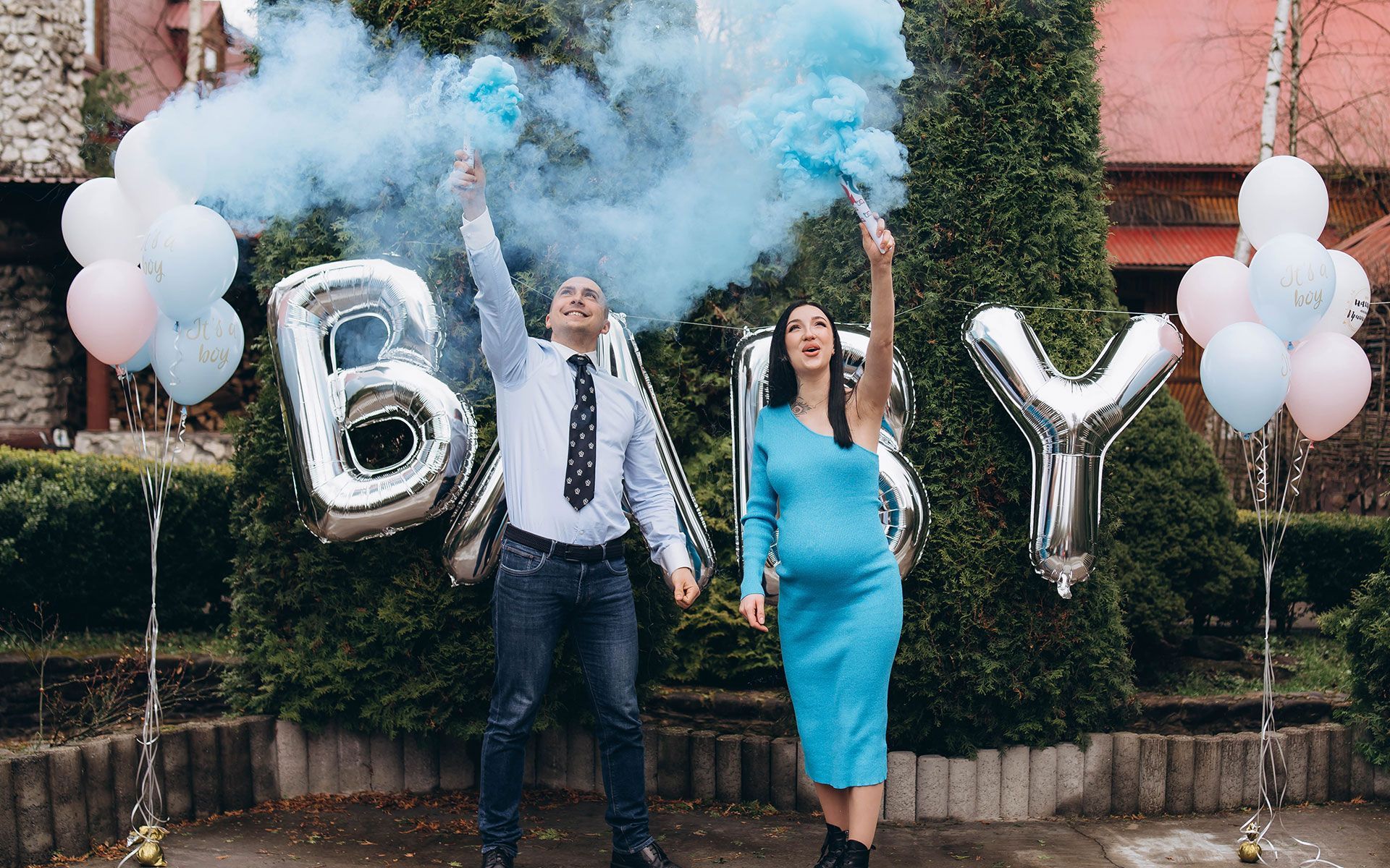 A couple doing a baby shower.