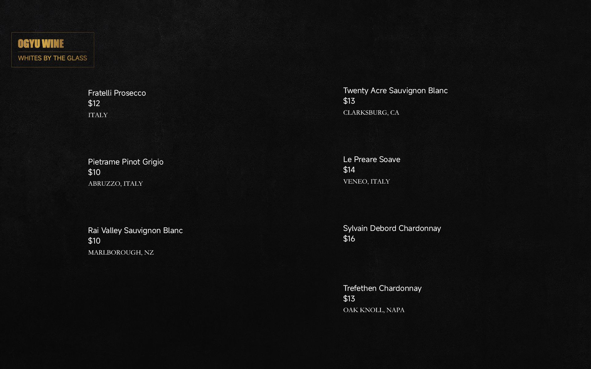 Dark slide with small yellow title and two columns of white text on a black background.