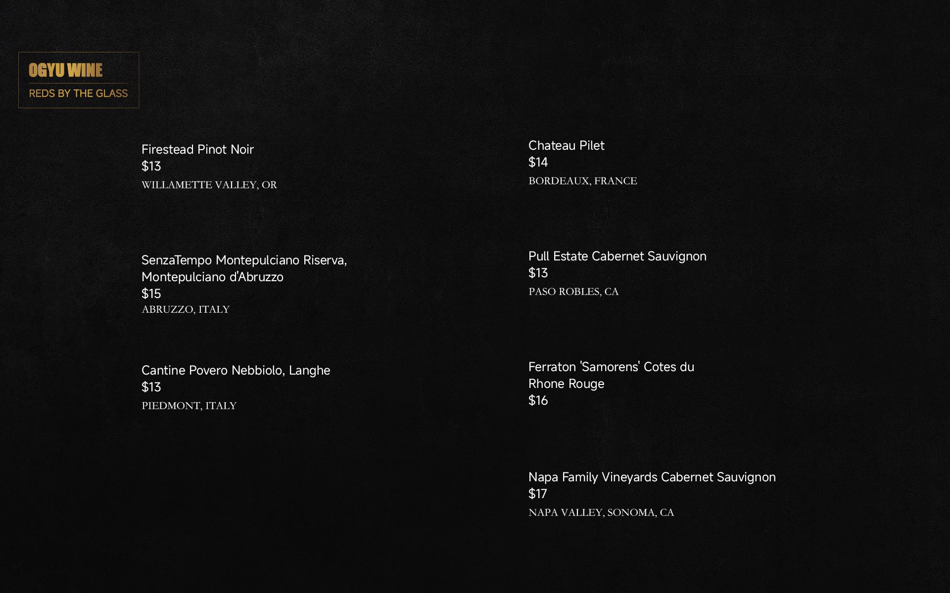 Dark presentation slide with white text in two columns on a black background