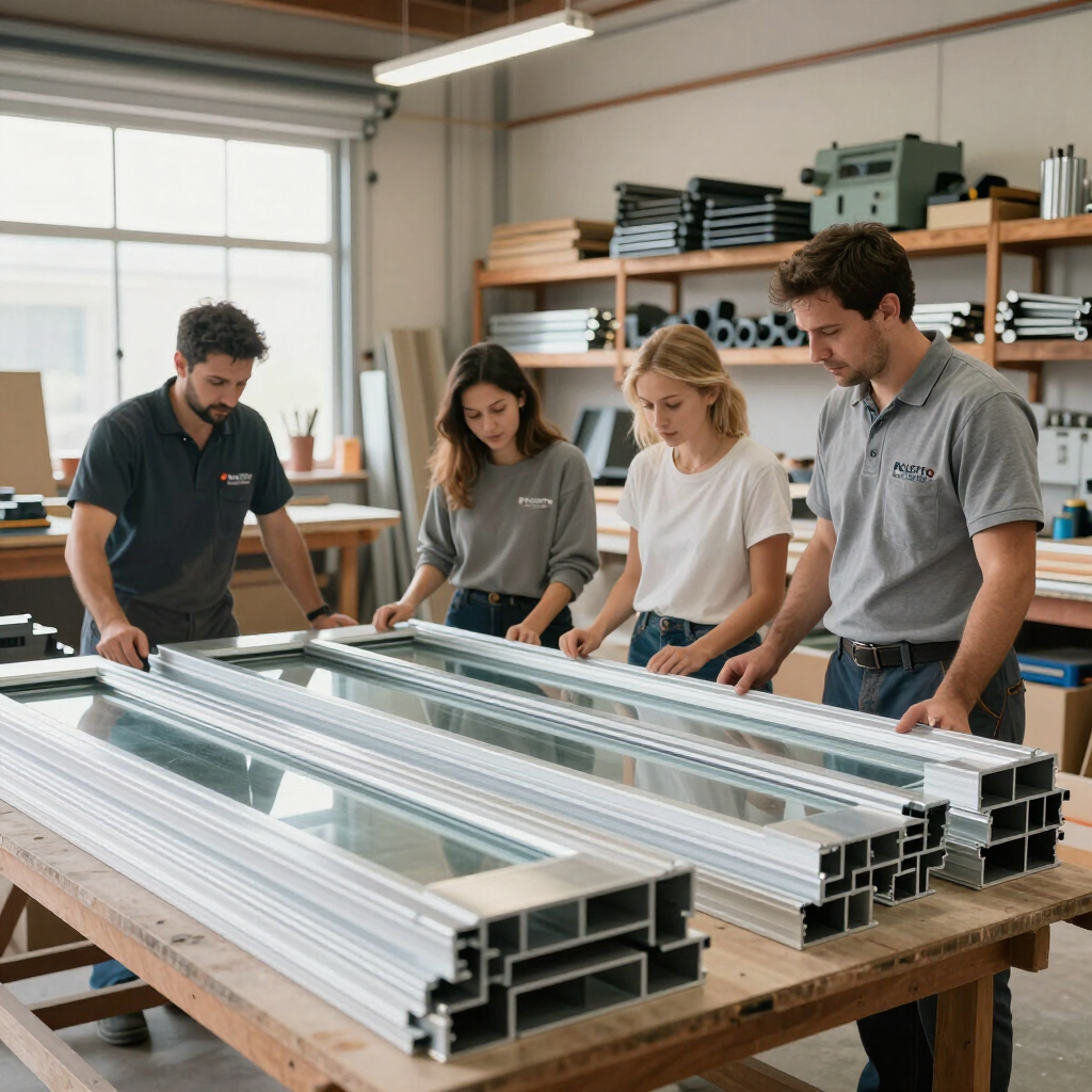 Equipo familiar de Poletto Aberturas en el taller