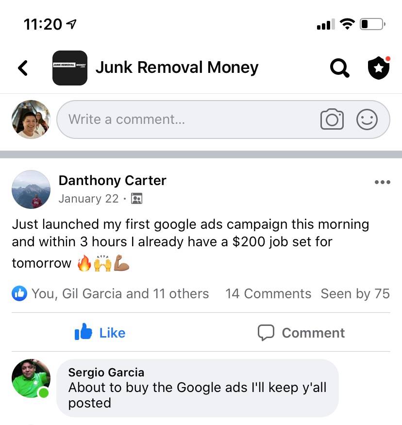 Junk removal business marketing results