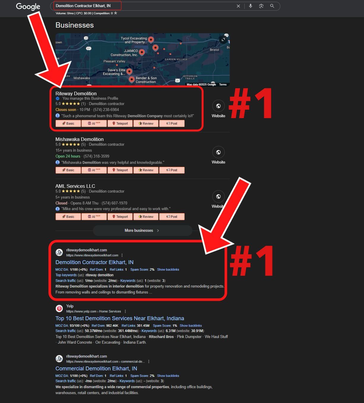 Junk removal SEO search rankings