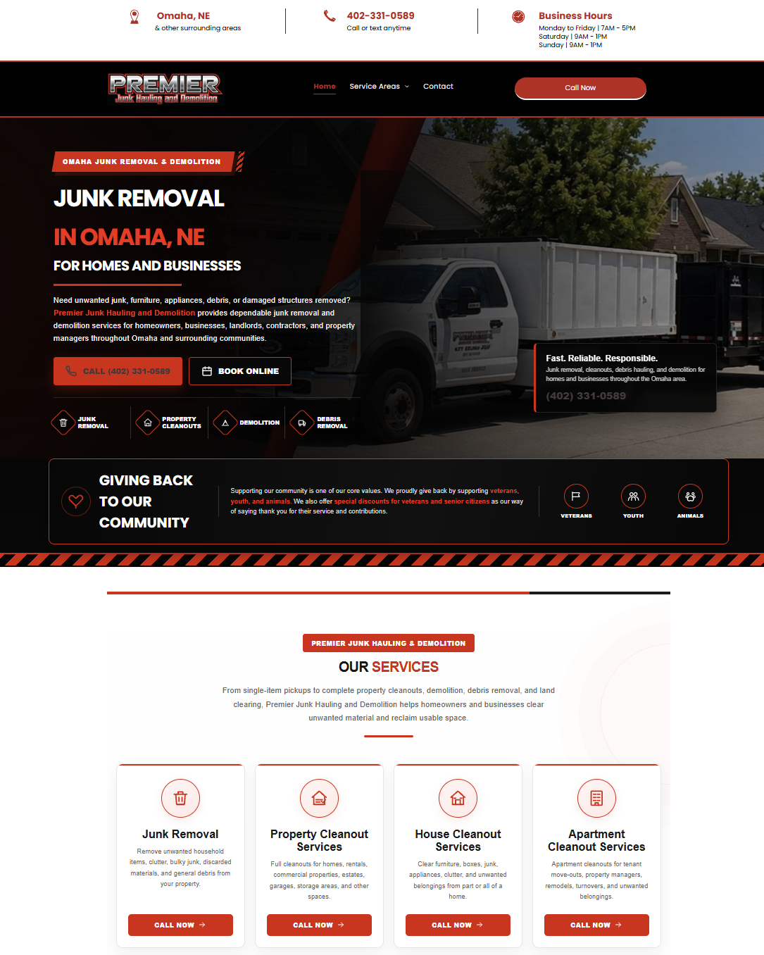 Premier Junk Hauling and Demolition website designed by Junk Removal Money