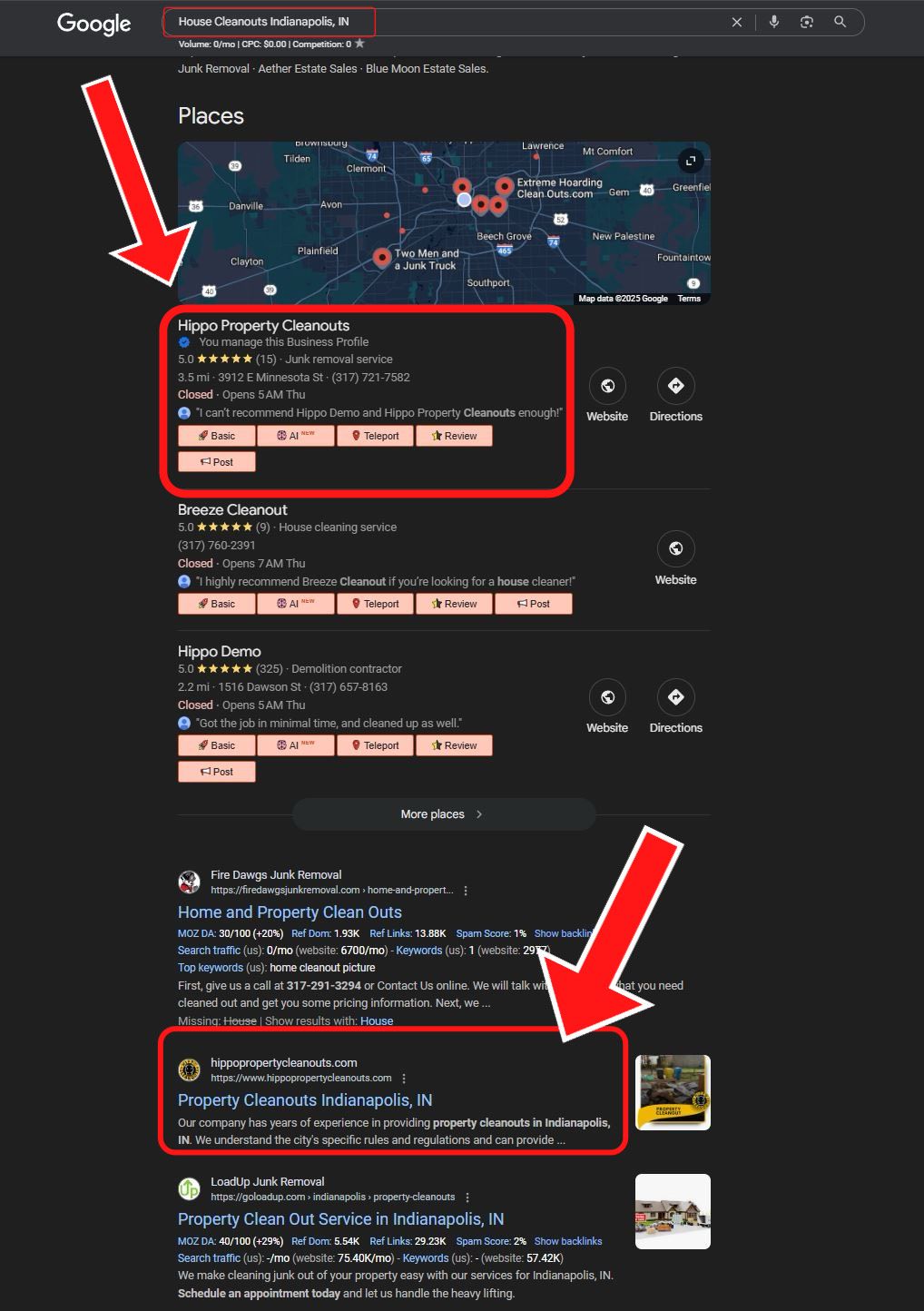 Junk removal SEO ranking proof