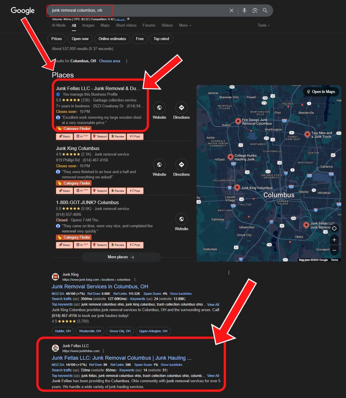 Local SEO ranking proof for junk removal