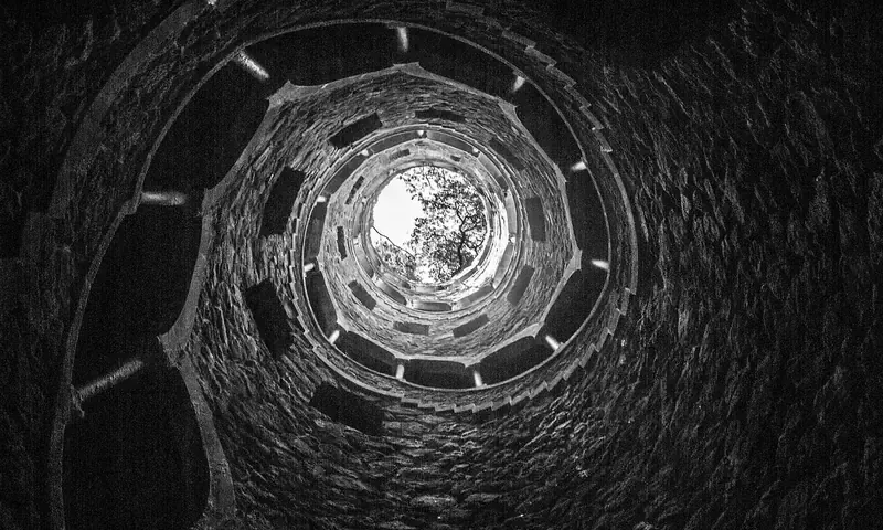 Looking up the spiral Initiation Well at Quinta da Regaleira