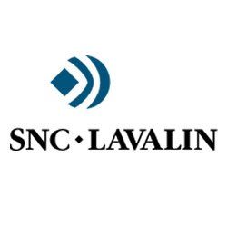 A blue and white logo for snc lavalin