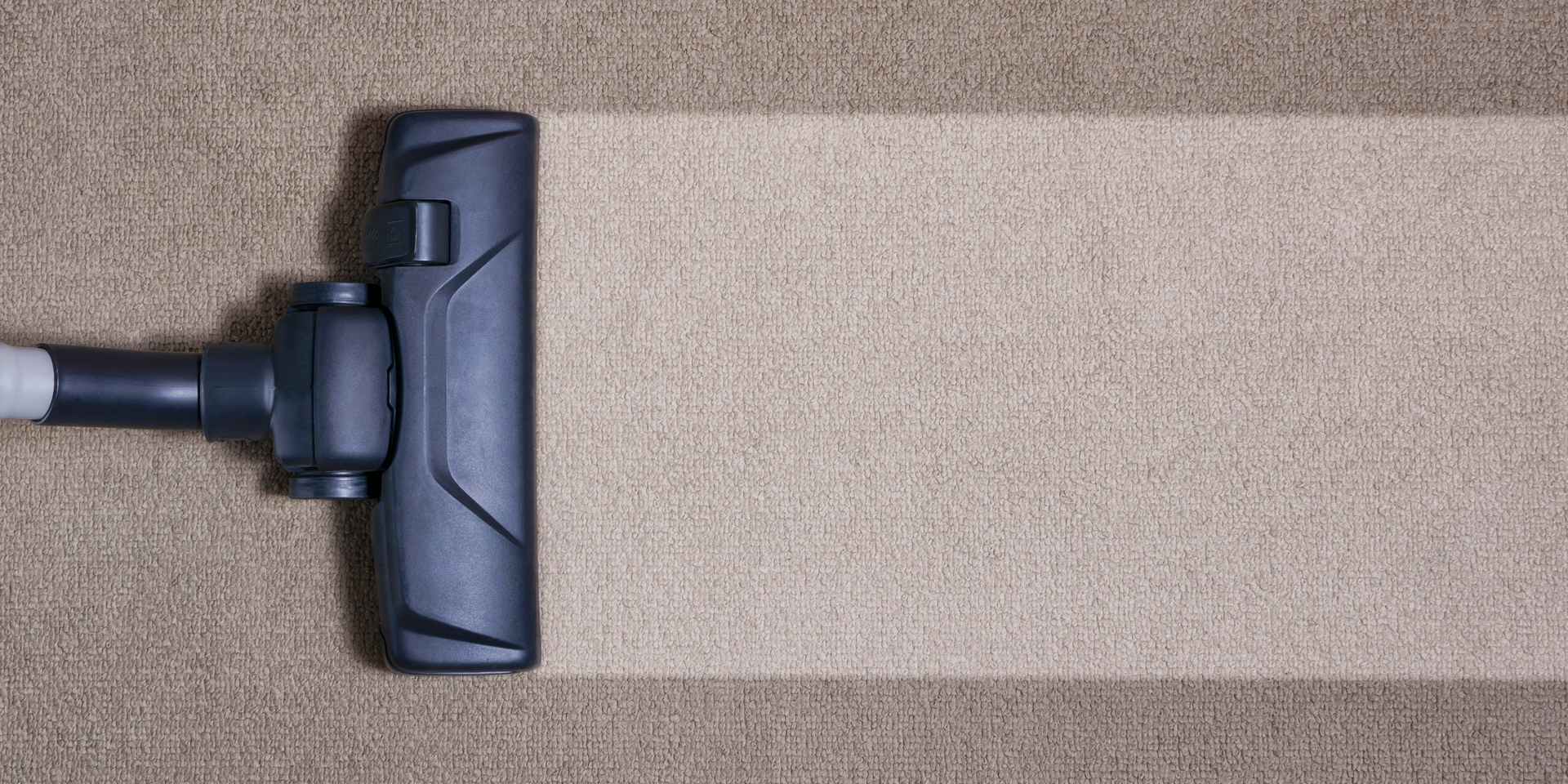 Vacuum cleaner cleaning a beige carpet, leaving a clean stripe.