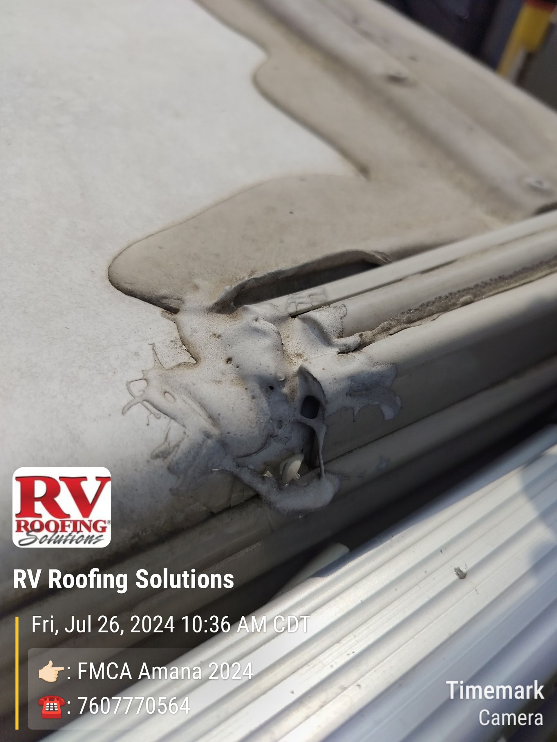 Old RV roof seal with repair