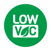 A green circle with the words `` low voc '' written inside of it.