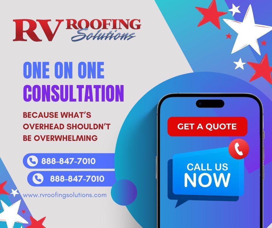 Infographic for RV Roofing Solutions: Offers one-on-one consultations. Features smart phone