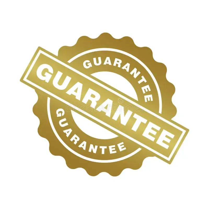 A gold guarantee stamp on a white background