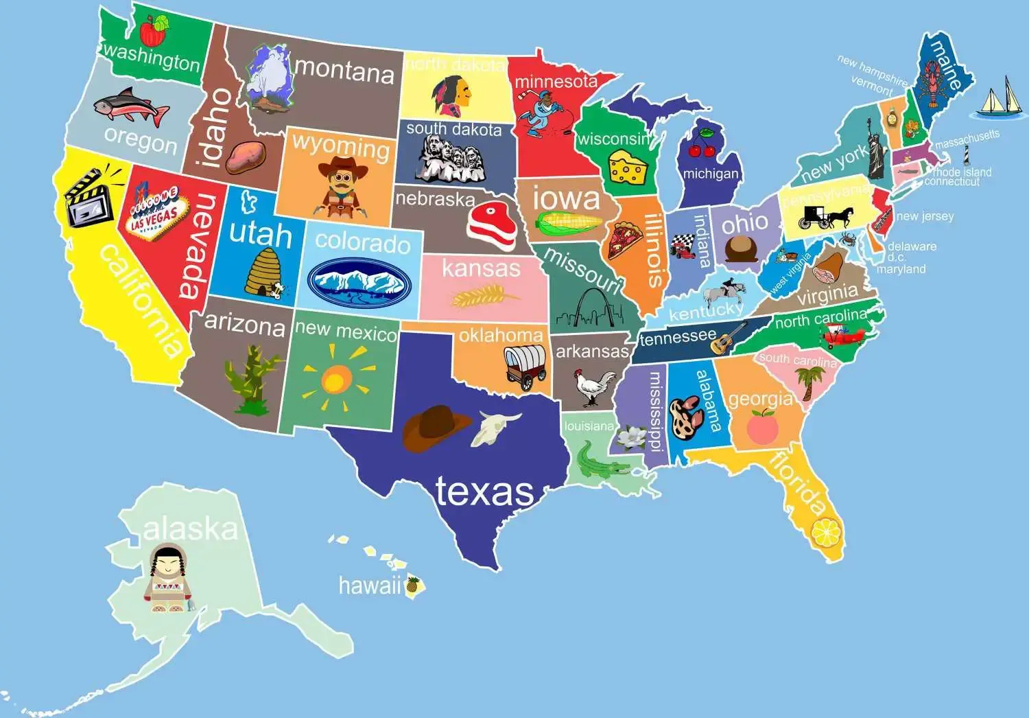A colorful map of the united states of america
