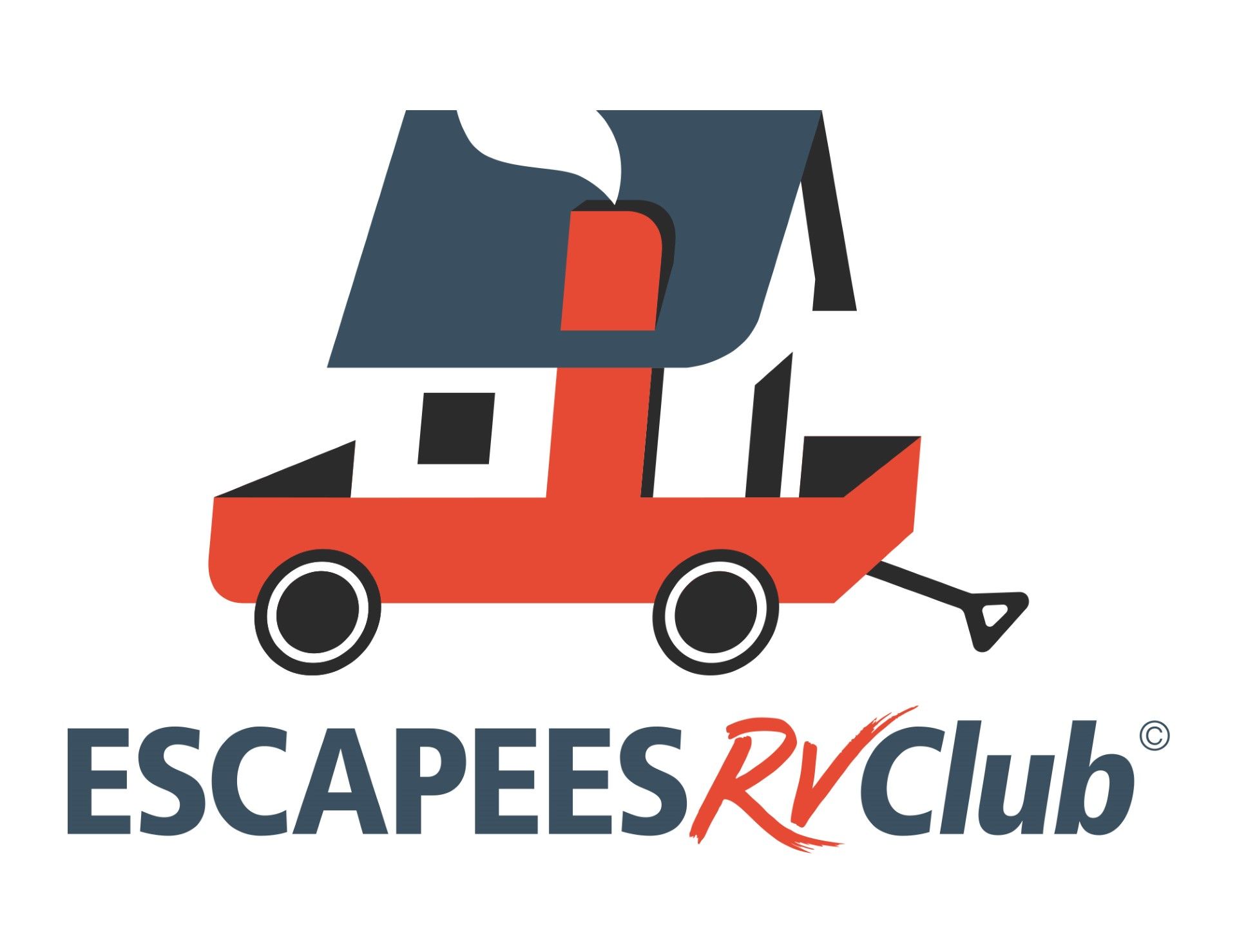 The logo for escapees rv club shows a red rv with a trailer attached to it.