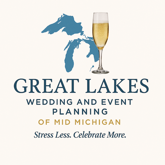 A logo for great lakes wedding and event planning of mid michigan