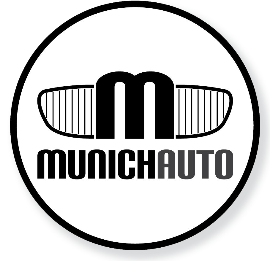 A black and white logo for munichauto in a circle.
