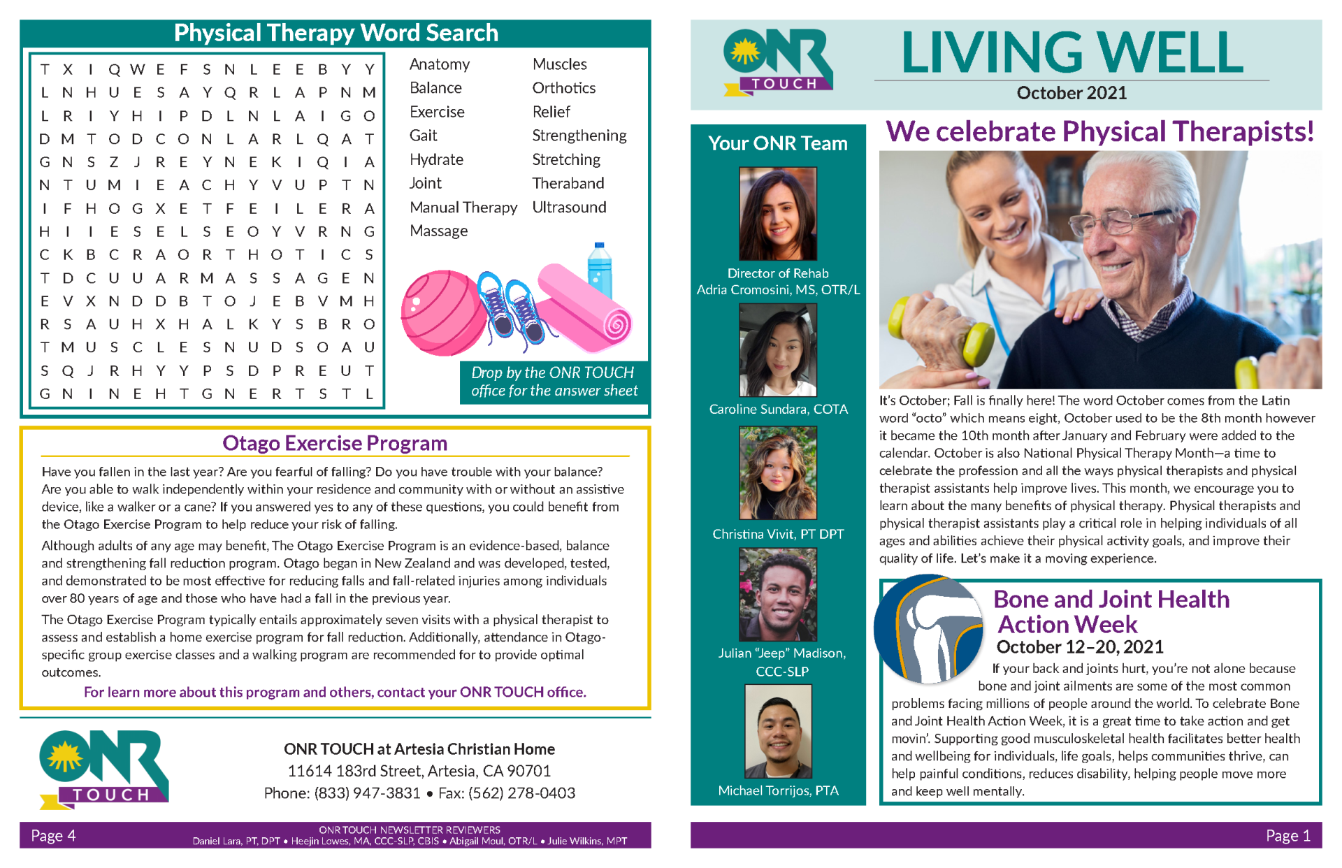 Newsletter: Physical therapy word search & celebrating physical therapists.