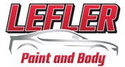 LEFLER Paint and Body logo in red, black, and white with a gray car silhouette