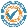 TrustATrader logo: Blue and orange circle with checkmark, words