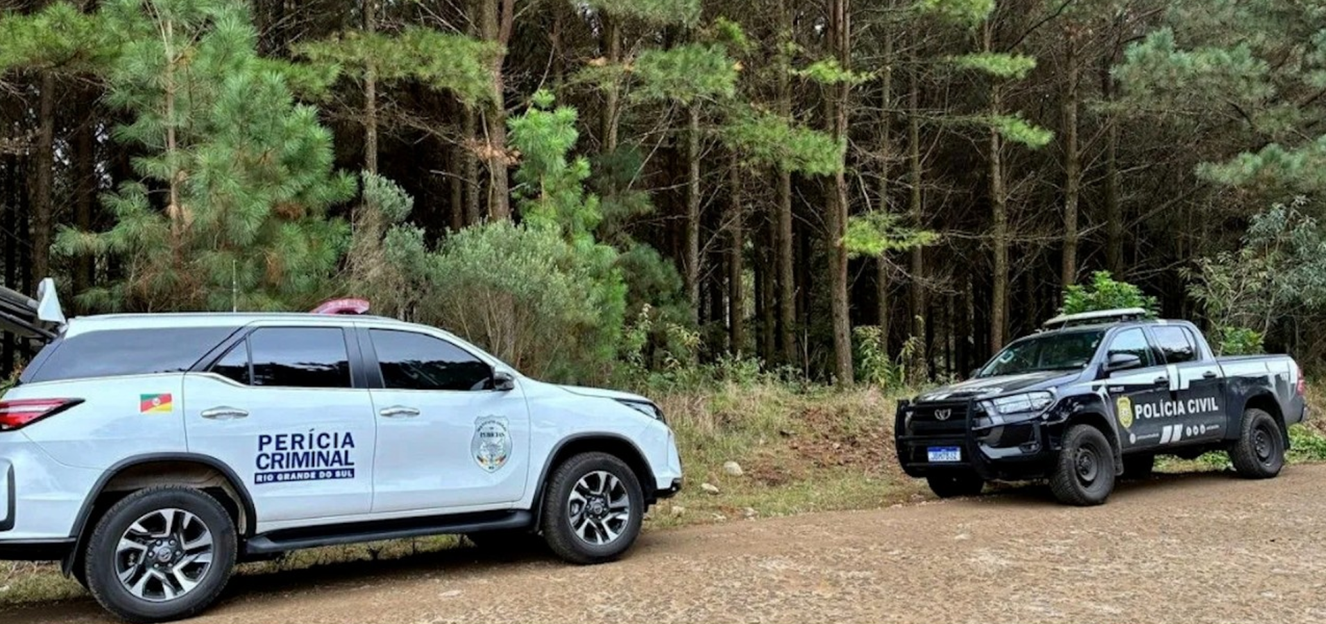 Two SUVs on a forest road, one white and one black, with event decals on the doors.