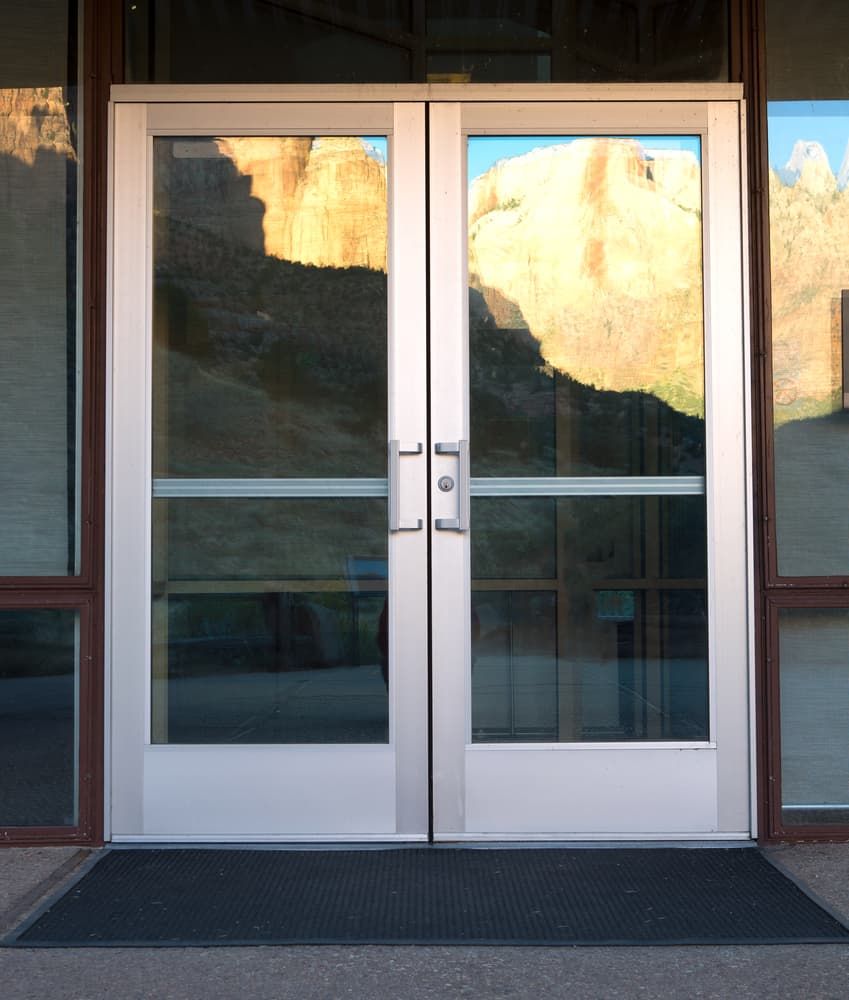 Double Doors With Glass Panels — Pelican Glass in Pelican, NSW